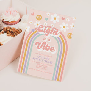 Invitación Retro Eight es un Vibe Cumpleaños número 8 Arcoíri
