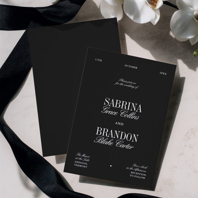Invitación Retro Elegant Black & White Wedding (Retro Elegant Black & White Wedding Invitation)