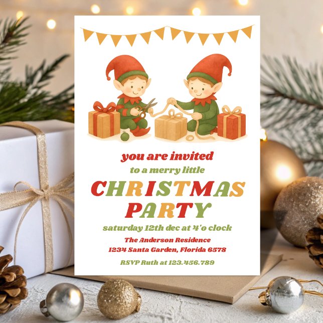 Invitación Retro Elf Editable Christmas Party (Subido por el creador)