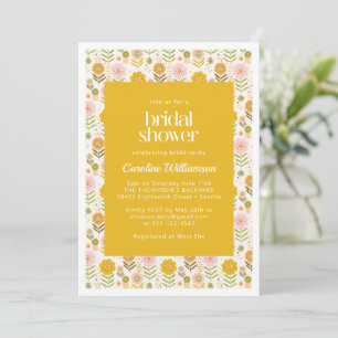Invitación Retro Escándalo Amarillo Floral Ducha Bridal