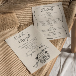 Invitación Retro Escrito A Mano Cute Todo En Un Boda