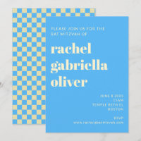 Retro Estética Checkerboard Blue Bat Bar Mitzvah