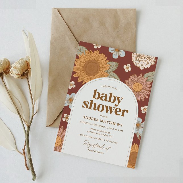 Invitación Retro Fall Floral Baby Shower (Subido por el creador)
