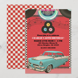 Invitación Retro Fifties Vintage Classic Car 50's 50 Fiesta