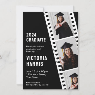Invitación Retro Film Strip Personalizado 3 Fotos Graduación 