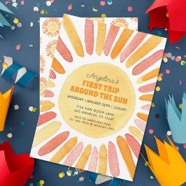 Invitación Retro First Trip Around the Sun ONE Birthday
