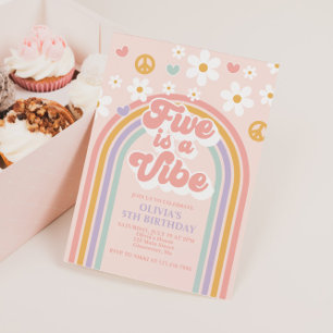 Invitación Retro Five es una Vibra Arcoíris 5to Cumpleaños