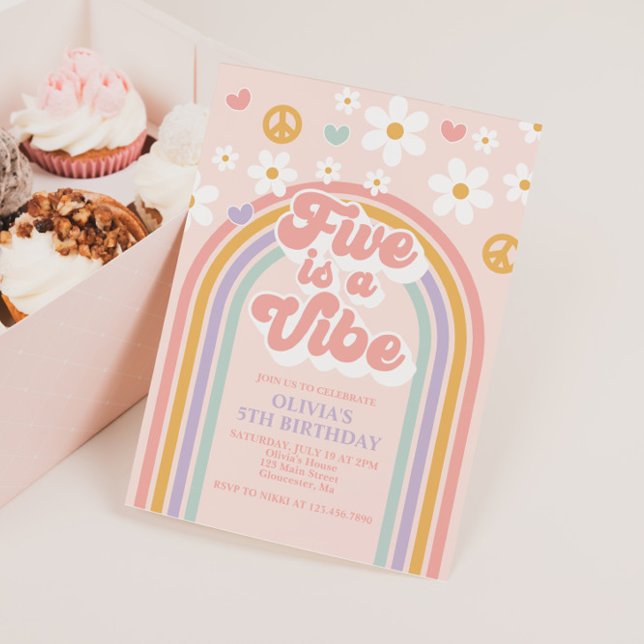 Invitación Retro Five es una Vibra Arcoíris 5to Cumpleaños (Subido por el creador)