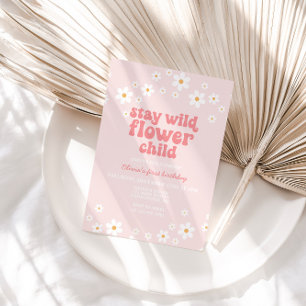 Invitación Retro flor niña flor boho floral primer cumpleaños
