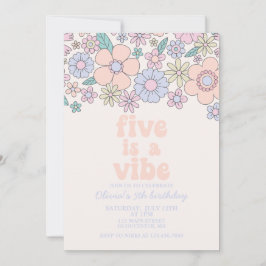 Invitación Retro Floral Five es una Vibra cumpleaños 5