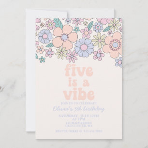 Invitación Retro Floral Five es una Vibra cumpleaños 5