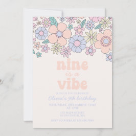 Invitación Retro Floral Nine es un cumpleaños de Vibe 9º