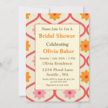 Retro Floral Ogee Mid-Century Modern Bridal Shower