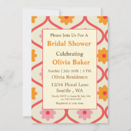 Invitación Retro Floral Ogee Mid-Century Modern Bridal Shower