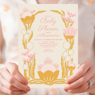 Invitación Retro Floral Oro rosa Art Nouveau Baby Shower