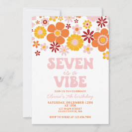 Invitación Retro Flower Seven es una Vibra Cumpleaños 7