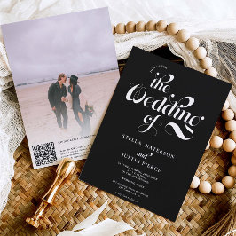 Invitación Retro foto boda de escritura en blanco negro códig