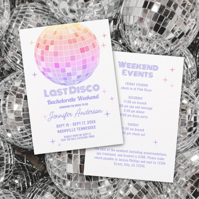 Invitación Retro Funky 70 Pink Disco Bachelorette Weekend (Subido por el creador)