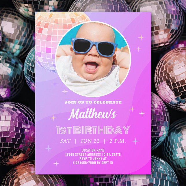 Invitación Retro Funky 80's 90s Disco Primer cumpleaños Foto (Subido por el creador)
