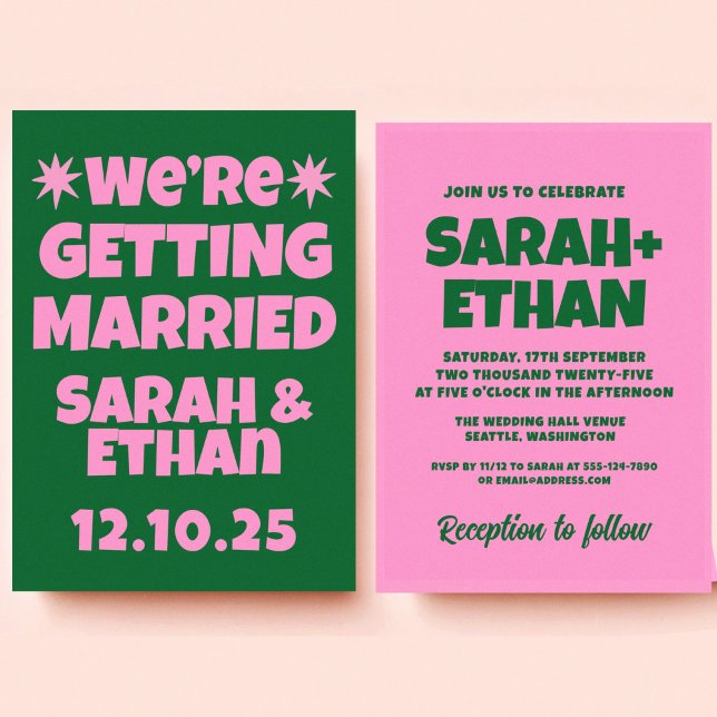 Invitación Retro Funky Pink Green Boda (Subido por el creador)