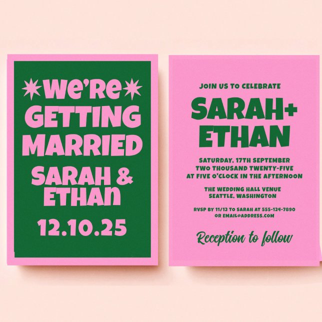 Invitación Retro Funky Pink Green Boda (Subido por el creador)