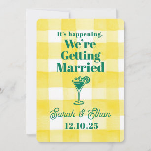 Invitación Retro Funky Stried Green Yellow Boda