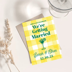 Invitación Retro Funky Stried Green Yellow Boda