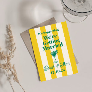 Invitación Retro Funky Stried Green Yellow Boda