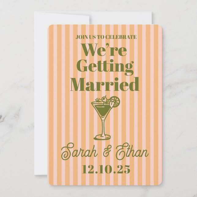 Invitación Retro Funky Stried Naranja Boda (Anverso)