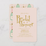 Invitación Retro Funny Champagne Bridal Shower<br><div class="desc">Pastel Peach Golden Typography Shower</div>