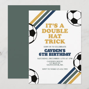 Invitación Retro Fútbol Doble Hat Trick 6º Cumpleaños