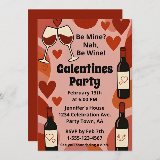 Invitación Retro Galentine Be Wine Fun Party Personalized (Anverso / Reverso)