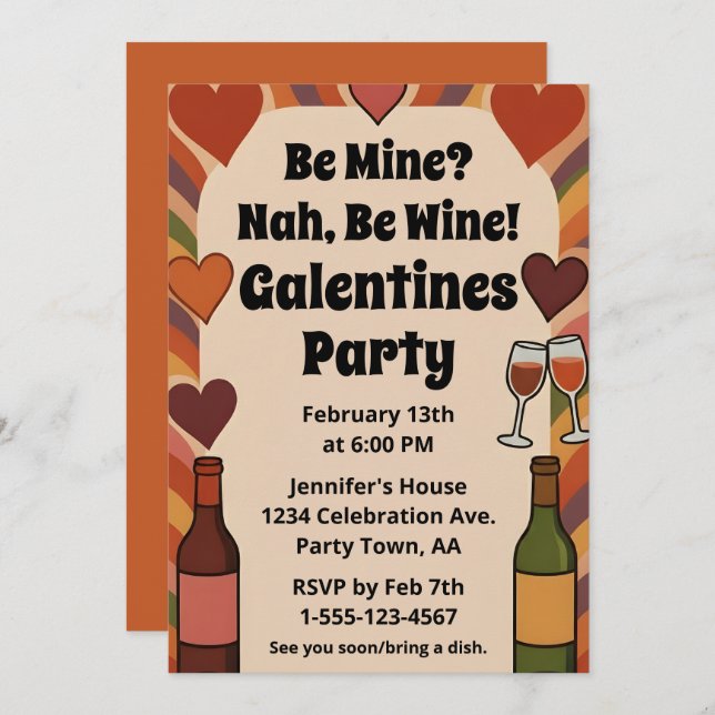 Invitación Retro Galentine Be Wine Funny Party Personalized (Anverso / Reverso)