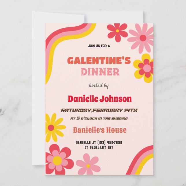 Invitación Retro Galentines Day, cena galentina (Anverso)