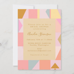 Invitación Retro Geométrico Pastel Oro Rosa Ducha De Novias