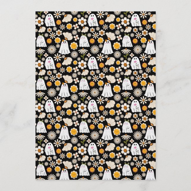 Invitación Retro Ghost Flowers Halloween Seamless Pattern (Anverso)