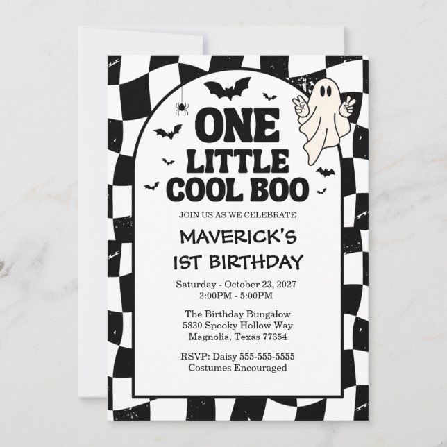 Invitación Retro Ghost One Halloween Boy 1st Birthday (Anverso)