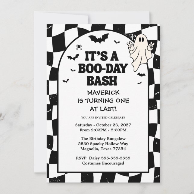 Invitación Retro Ghost One Halloween Boy 1st Birthday (Anverso)