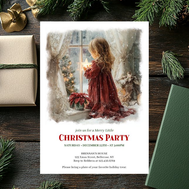 Invitación Retro girl awaits Santa digital Christmas invites (Retro girl awaits Santa digital Christmas invitation)
