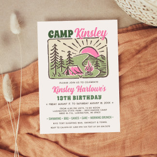 Invitación Retro Girly Weekend Camp Birthday Invitation