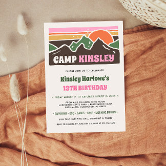 Invitación Retro Girly Weekend Camp Birthday Invitation