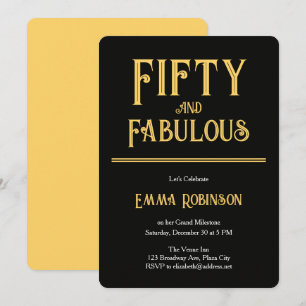 Invitación Retro Gold "Cincuenta y Fabuloso" Cumpleaños 50