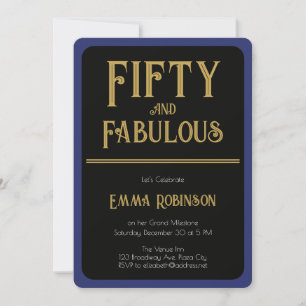 Invitación Retro Gold "Cincuenta y Fabuloso" Cumpleaños 50