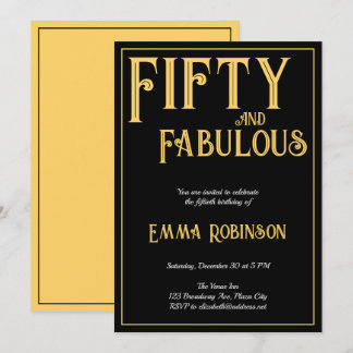 Invitación Retro Gold "Cincuenta y Fabuloso" Cumpleaños 50
