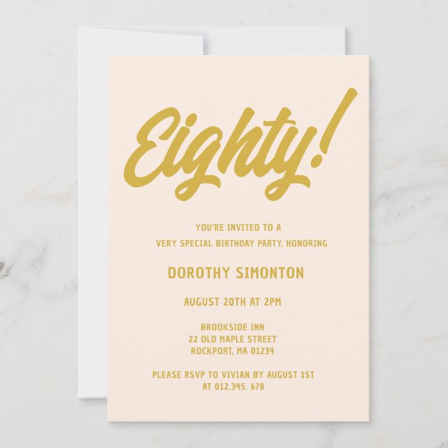 Invitación Retro Golden Script 80º fiesta de cumpleaños (Anverso)