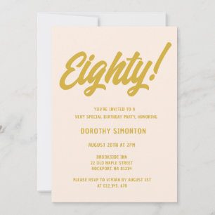 Invitación Retro Golden Script 80º fiesta de cumpleaños