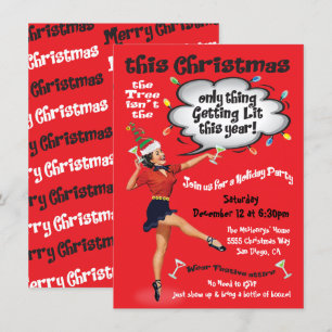 Invitación Retro Gracioso Consiguiendo Navidades Lit Fiesta C
