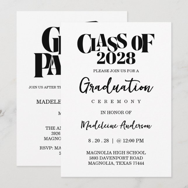 Invitación Retro Graduation Ceremony Black And White (Anverso / Reverso)