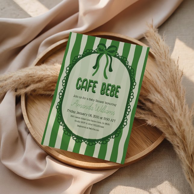 Invitación Retro Green Bow Franch Cafe Baby Shower (Subido por el creador)