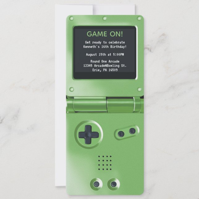 Invitación Retro Green Handheld Gaming Birthday Invitation (Anverso)